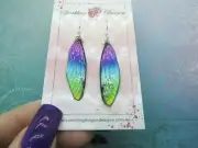 Pink Green Yellow Sparkle Enchanted Faerie Earrings | Mystical Butterfly Wings