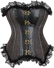 [FAWENLI] Fashion Women'S Bustier Corset Steampunk Gothic Jacquard Corset Faux Leather Corsets Sexy Vintage Female Bodic