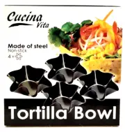 4 Pack Cucina Vita Non-Stick Steel Fluted Tortilla Shell Baker Mold Pans NEW
