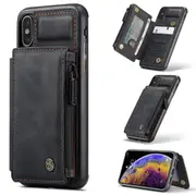 CaseMe Shockproof iPhone X Xs Leather Case Cover Zipper Wallet Apple [Black]