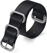[HANYTON] Watch Bands - Military Ballistic Nylon Style Strap With Silver High End Heavy Buckle - Choice of Width - 18mm, 20mm, 22mm or 24mm
