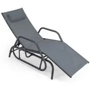 Costway Patio Sun Lounger Outdoor Glider Chair Adjustable Recliner w/Cushion Backyard Garden Grey
