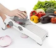 ZKIRON Adjustable Mandoline Slicer - Ultra-Sharp Stainless Steel Blades, Safe Hand Guard, Adjustable Thickness for Fast & Precise Slicing of Vegetables, Fruits & More (Gray)
