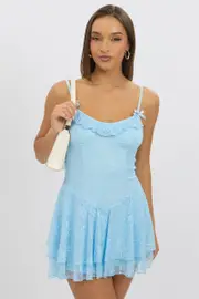Blue Fit And Flare Dress Strappy Lace - Size 16XL, Women's Skater Dress