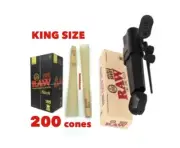 raw BLACK king size pre rolled cone+RAW double shot 2 cone filler loader