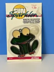 Vintage 1990 Sun Sparklers Window Decoration Stained Glass Style Green Frog New