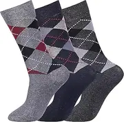 COSHAL® 3 Pairs Men’s Diabetic Socks Men Argyle Wide Elastic Cotton Socks Non-Binding Loose Top Mens socks Soft Grip Socks Friendly Swollen Feet Mens Socks, Size UK 6-11
