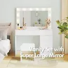 Vanity Dressing Table Stool Set with Large Make up Mirror Vanity Desk & storage