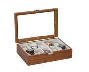 Mele & Co Watch Box 10-Sections Glass Top Wooden Mahogany Removable Cushion