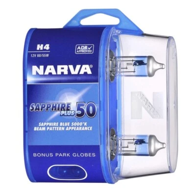 Narva H4 12V 60/55W Sapphire Plus 50 Halogen Headlight Globes Twin Pack Pair 485 (for: Porsche)