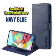 For Samsung Galaxy A71 Case, (Not for A71 5G) SupRShield Wallet Leather Flip Magnetic Stand Case Cover (Navy Blue)