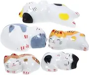 CHILDWEET 5Pcs Chopstick Rests Cat Shape Holders Cute Cartoon Tableware Decor for Dining Tables Utensil Rests for Home Restaurant Office Use Smooth Surface Design