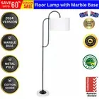Sarantino Metal Floor Lamp Marble Base Off-White Shade Foot Step Switch Lamp