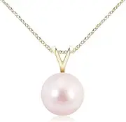 [Angara] Japanese Akoya Cultured Pearl Solitaire V-Bale Pendant Necklace in 14ct Solid Gold for Women | June Birthstone Jewellery for Her