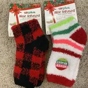AirPlus Fuzzy Sock Aloe Infused Ultra Comfort 2 Pk Christmas Plaid