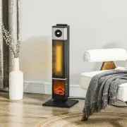 HOMCOM 1400W Electric Fireplace Heater with Oscillation, Timer, Black