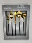 NIB Black & Gold Flatware Silverware Set 20 Piece | MCM Mid Century Modern NEW