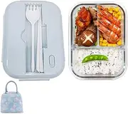 DUUKOA Glass Bento Box Lunch Box with Lunch Bag 3 Compartment Glass Meal Prep Containers Glass Food Storage (Blue)