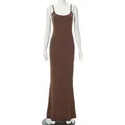 Spaghetti Strap Maxi Sheath Dress Brown - S