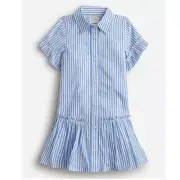 Crewcuts Girls Ruffle-Hem Shirtdress Button Up Collar Baby Blue/White Size 8 NWT