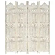 Hand carved 4-Panel Room Divider White 160x165 cm Solid Mango Wood