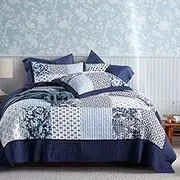 Wistown Cotton Bedspread Bedding Coverlet Quilt Sets, 3 Pieces Reversible Vintage Patchwork Floral Bedspread comforters (Blue Paisley, Queen)
