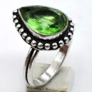 Peridot Gemstone Ethnic Handmade Ring Jewelry US Size-8 R 4931