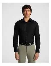 [yd.] Archer Slim Plain Dress Shirt in Black