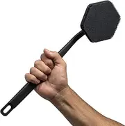 TOOLETRIES Silicone Back Scrubber - Exfoliating Shower Brush, Back Washer for Men, Durable Back Brush with Long Handle - Long Lasting Bath & Shower Accessories - Charcoal