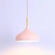 E26/27 Wood Pendant Light Dome Shade Drop Ceiling Lighting Fixture for Kitchen Island Dining Room Bedroom(Pink)