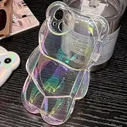 Bear Transparent Phone Case for iPhone 14 13 12 11 Pro Max Plus Luxury Cartoon Bear Clear Soft Silicone Cover,Clear,for iPhone 12PRO