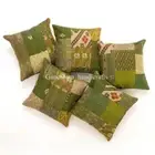 5PC INDIAN KANTHA PATOLA PATCHWORK CUSHION COVER FLORAL THROW SOFA GREEN PILLOWS