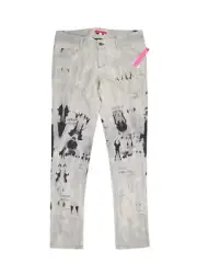 Alice and Olivia Jeans Womens 6 Light Grey Painter Slim Fit Thrashed Distressed