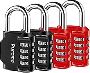 Puroma 4 Pack Combination Lock for Locker 4 Digit Outdoor Waterproof Padlock for School, Gym, Sports, Fence, Toolbox, Gate, Case, Outdoor, Hasp Storage (Red & Black)