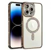 For Apple iPhone 14 Pro Case, MagSafe Magnetic Diamond Rhinestone Glitter Cute Crystal Bling Full Camera Lens Protector Shockproof Cover – Gold