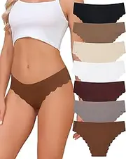 [Levao] Seamless Underwear for Women No Show Bikini Scallop Trim Invisibles Panties Cheeky Underwear 7 Pack S-XXL