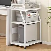 YVYKFZD Mobile Printer Stand, Heavy Duty Printer Table, Printers Cart with Storage Shelf and Lockable Wheels, Industrial Rolling Printers Shelf, for Office Home(Warm White,38.9"/99cm)