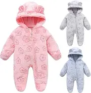 [Fnaobai] Newborn Winter Snowsuit Baby Girl Boy Bear Ear Fleece Hooded Romper Infant Footie Jumpsuit Outwear Coats