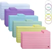 Lifuncren 300PCS Ruled Lined Index Cards, 3x5 Inches Blank Flash Cards with 6 Metal Binder Rings, Hole Punched Flashcards, Assorted Colored Cue Cards, Study Notecards for School Office Home (001)