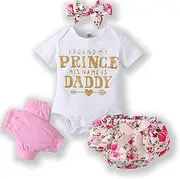 [Generic] Baby Girl's 4-Piece Princess Set: Gold Letter Bodysuit, Floral Bloomers, Bow Headband & Lace Leg Warmers (70-100cm)