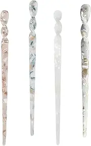 [CPJJ] Acetate Hair Sticks - Vintage Leopard Print Chopsticks Turtle Shell Headwear Retro Accessories Brooch Chinese Long Pins Women Girls, 4 Pieces