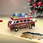 Santa Driving Red Vintage Kombi with Presents Pop Card - Gold Cover