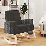 Rocking Chair Black Fabric,Comfortable Upholstered Rocking Chair for Home Decor and Relaxation Living Room Furniture