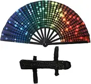 Boots on The Ground Hnad Fan, Large Holographic Folding Hand Fan, For Line Dance Popping, Foldable Craft Holding Laser Colors Clap Fan, Dance Accessories for Performers (#RAINBOW)