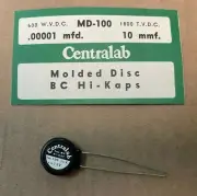 NOS Centralab Type MD Molded Disc Ceramic BC Hi-Kaps, MD-100, 10 MMF 600VDC