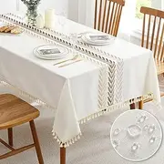 QIANQUHUI Embroidered Tablecloth for Dining Table,Dust Proof Spillproof Soil Resistant Cotton Linen Rectangle Table Cloths (Coffee Wheat, Rectangle/Oblong, 55'x102'', 8-10 Seats)