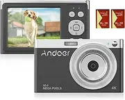 [Domary] Compact 4K Digital Camera Video Camcorder 50MP 2.88Inch IPS Screen Auto Focus 16X Zoom-Shake Face Detact Smile Capture Built-in Flash with 2pcs Batteries Carry Bag Wrist Strap for Kids