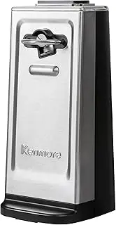 Kenmore Electric Can Opener - Extra-Tall, Smooth-Touch Side-Cut Blade, Safe Storage, Automatic Operation, Opens Regular & Pop-Top Cans, Camping Tool, Kitchen Gadget, Secure Grips, Black & Steel