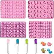 Generic Silicone Candy Molds, 4 Pack Gummy Bear, Dinosaur, Sea Animal & Mini Animal Shapes, Non-Stick, Pink
