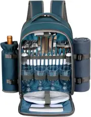 Picnic Basket Backpack for 4 Person with Blanket Wine Holder Cooler Compartment